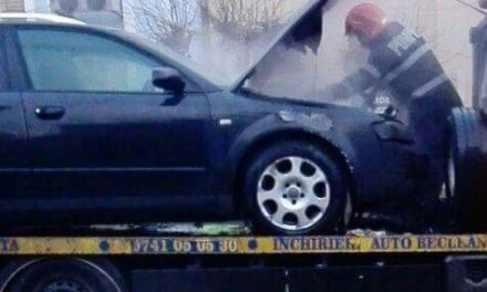 Incendiu la un autoturism care se afla pe o platformă în centrul Becleanului – FOTO&VIDEO